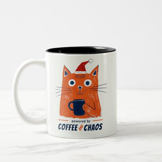 Funny Coffee and Chaos Cat Zweifarbige Tasse (Links)