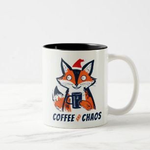 Funny Coffee and Chaos Santa Fox Zweifarbige Tasse