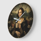 Funny Coffee Break Mona Lisa Große Wanduhr (Winkel)