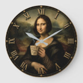 Funny Coffee Break Mona Lisa Große Wanduhr (Vorderseite)