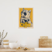 Funny Coffee Cat Illustration – Yawning Cat Coffee Poster (Küche)