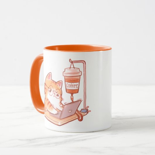 Funny Coffee Cat Mug, Cute Overworked Programmer G Tasse (Vorderseite Links)