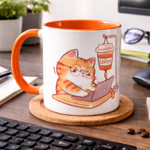 Funny Coffee Cat Mug, Cute Overworked Programmer G