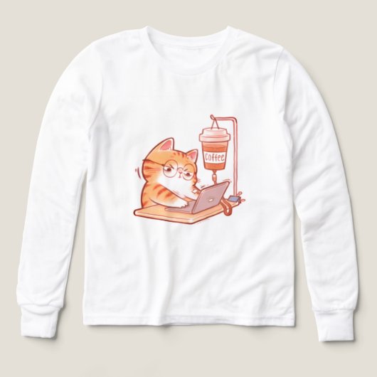 Funny Coffee Cat Shirt, Cute Overworked Programmer (Design Vorderseite)