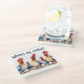 Funny Coffee/Chickens Glasuntersetzer (Schrägansicht)