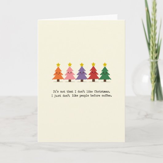 Funny Coffee Christmas Card Colorful Trees People Karte (Vorderseite)