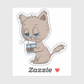 Funny Coffee Drink Cat Aufkleber (Blatt)