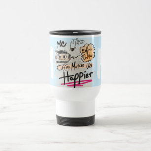 Funny Coffee Lover Cartoon Monogram Reisebecher