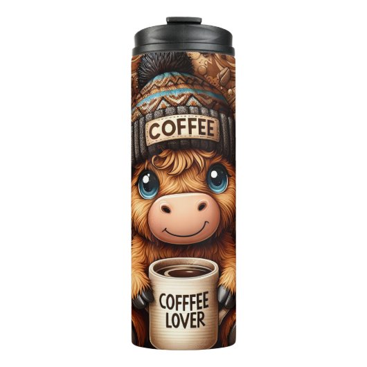 Funny Coffee Lover Cow  Thermosbecher (Vorderseite)