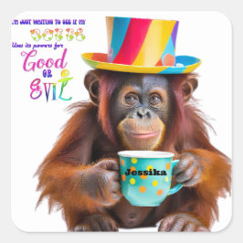 Funny Coffee Lover Custom Personalisiert Orangutan Quadratischer Aufkleber