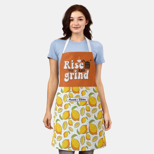 Funny Coffee Lover Rise and Grind Lemon Muster Schürze (Getragen)