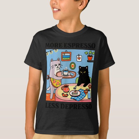Funny Coffee Lover With Cute Cat More Espresso Les T-Shirt (Vorderseite)
