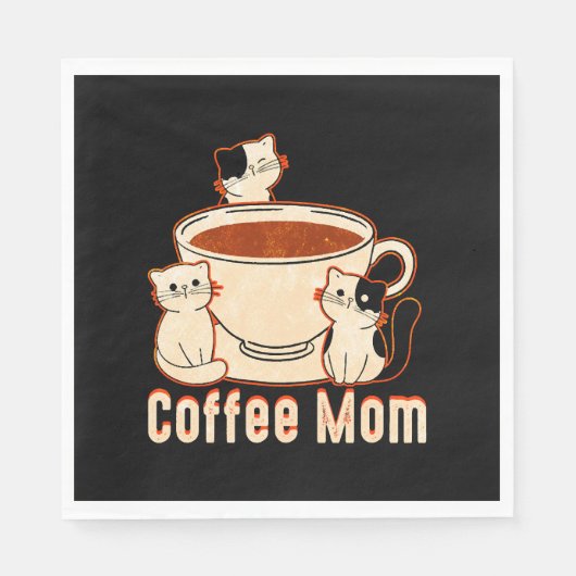 Funny Coffee Mom with Cat Serviette (Vorderseite)