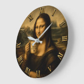 Funny Coffee Mona Lisa Große Wanduhr (Winkel)
