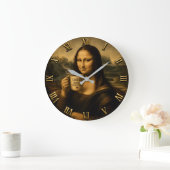 Funny Coffee Mona Lisa Große Wanduhr (Zuhause)