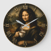 Funny Coffee Mona Lisa Große Wanduhr (Vorderseite)
