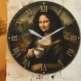Funny Coffee Mona Lisa Große Wanduhr