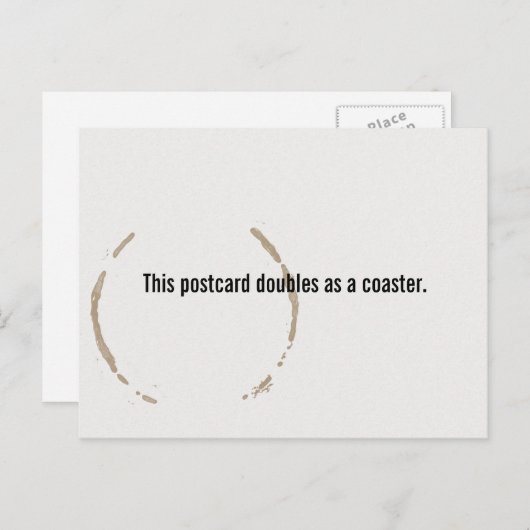 Funny Coffee Postcard, Untersetzer, Fleck, minimal Postkarte (Vorne/Hinten)