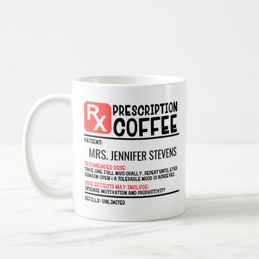 Funny Coffee Prescription Personalisiert Name Kaffeetasse (Links)