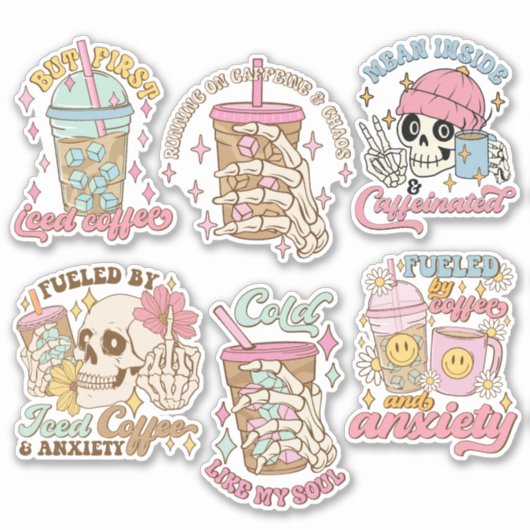 Funny Coffee Quote Vinyl Sticker Pack (Vorderseite)