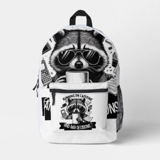 Funny Coffee Raccoon – Caffeine & Bad Choices Art Bedruckter Rucksack