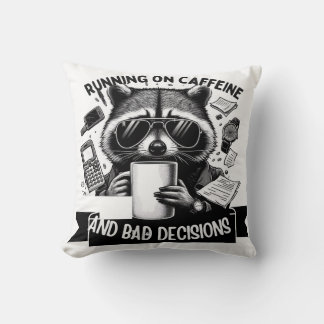 Funny Coffee Raccoon – Caffeine & Bad Choices Art Kissen