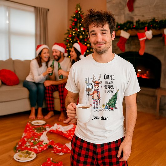 Funny Coffee Reindeer Christmas – Custom Name T-Shirt