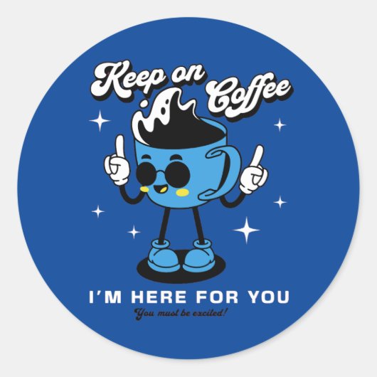 Funny Coffee Retro Mascot -3 Runder Aufkleber (Vorderseite)