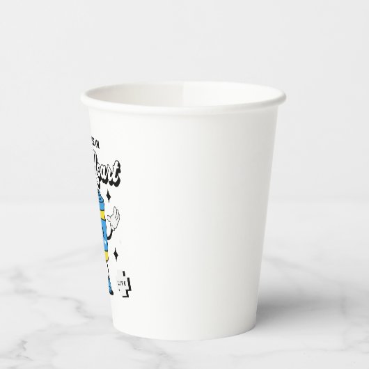 Funny Coffee Retro Mascot Pappbecher (Links)