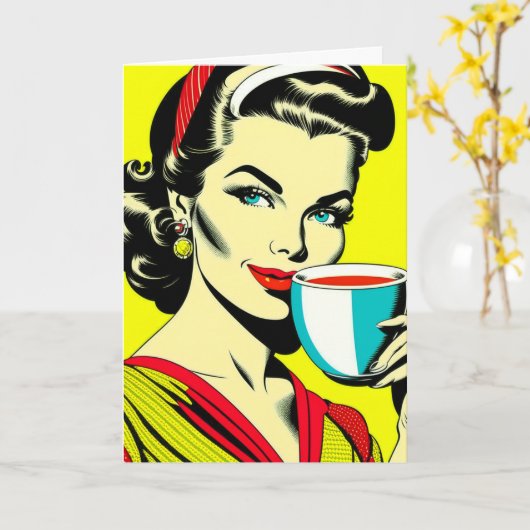 Funny Coffee Spaß | Retro Lady Friendship Karte (Gelbe Blume)