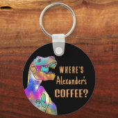 Funny Coffee T-Rex Psychedelic Dinosaur Schlüsselanhänger (Vorderseite)
