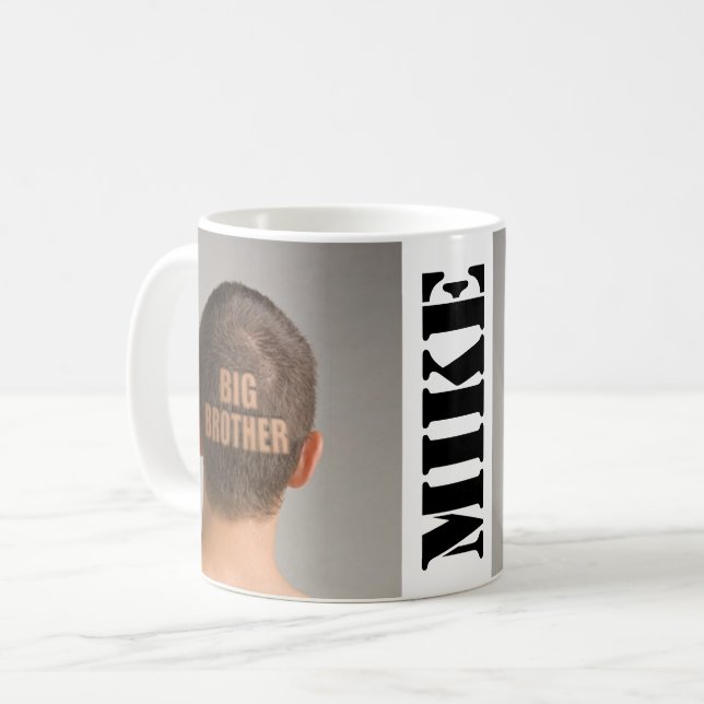 Funny Coffee Tasse Big Brother Haircut Shaved Head (Vorderseite Links)
