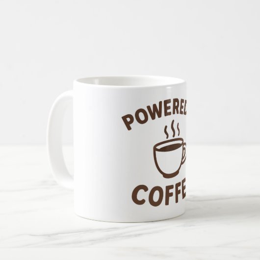Funny Coffee Tasse - Design "Powered by Coffee" (Vorderseite Links)