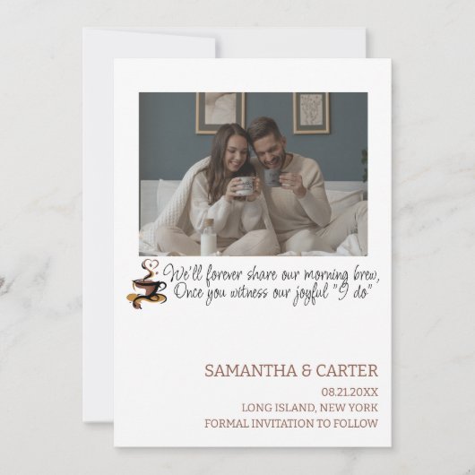 Funny Coffee themed weded Save the Date Design Einladung (Vorderseite)
