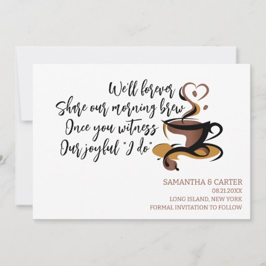 Funny Coffee themed weded Save the Date Design I Einladung (Vorderseite)