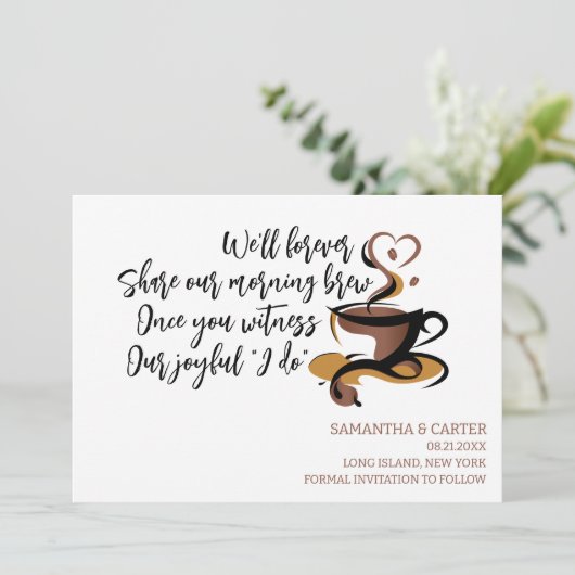 Funny Coffee themed weded Save the Date Design I Einladung (Stehend Vorderseite)