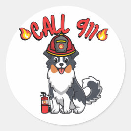 Funny Collie Hund ist Feuerwehrmann Runder Aufkleber