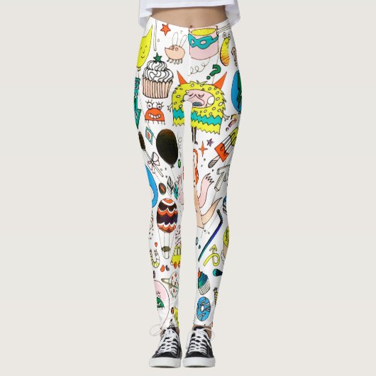Funny Colorful Alien Monsters Partys Leggings (Vorderseite)