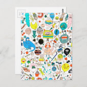 Funny Colorful Alien Monsters Partys Postkarte (Vorne/Hinten)