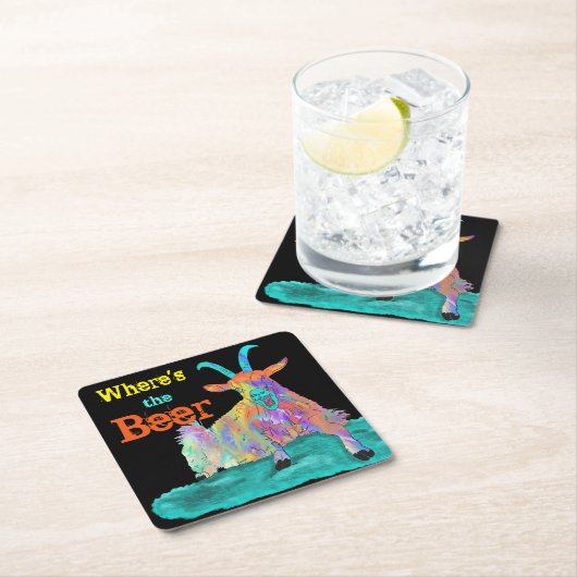 Funny Colorful Art Schrei Ziegenbierpuppe Rechteckiger Pappuntersetzer (Vor Ort)