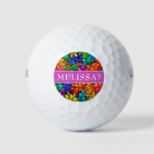 Funny Colorful Blume Muster Monogram Golfball (Vorderseite)