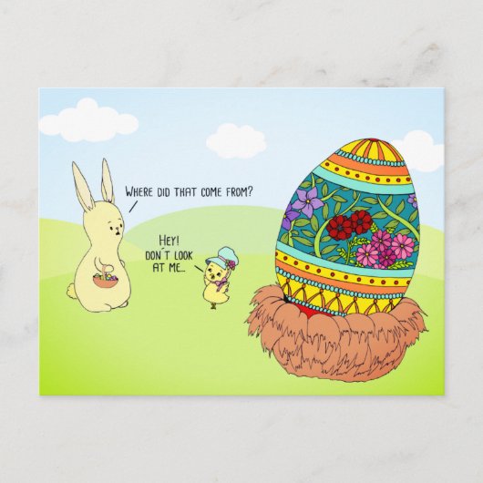 Funny Colorful Bunny Egg Hunt Niedlich Ostern Cart Postkarte (Vorderseite)