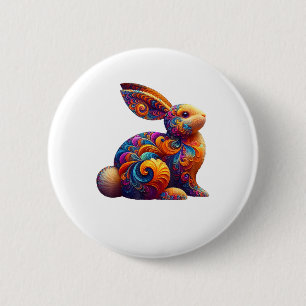 Funny Colorful Bunny Rabbit Fraktal Cosmic Swirl A Button