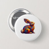 Funny Colorful Bunny Rabbit Fraktal Cosmic Swirl A Button (Vorne & Hinten)