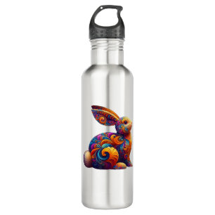 Funny Colorful Bunny Rabbit Fraktal Cosmic Swirl A Edelstahlflasche