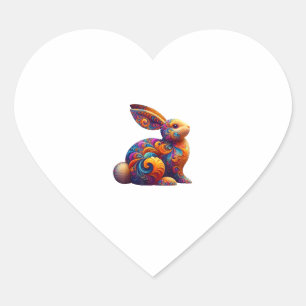 Funny Colorful Bunny Rabbit Fraktal Cosmic Swirl A Herz-Aufkleber