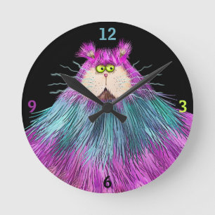 Funny Colorful Cat Runde Wanduhr