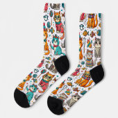 Funny Colorful Cats Pattern Socken Cat Lover Gesch (Linkes Detail)