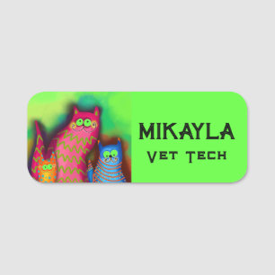 Funny Colorful Cats Vet Tech Namensschild