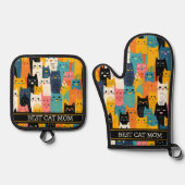 Funny Colorful Faces Beste Cat Mama Ofenhandschuh & Topflappen-Set (Vorderseite)